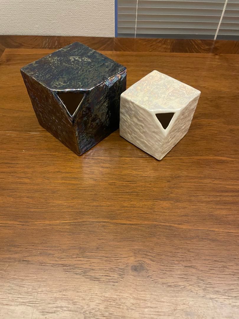 立方体花器 2個セット 青と白