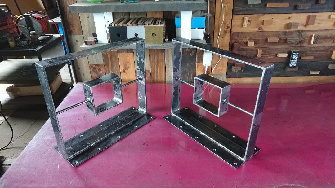 無塗装でアイアンなフラット鉄脚♪50×400×350mm 回型 2脚ver.