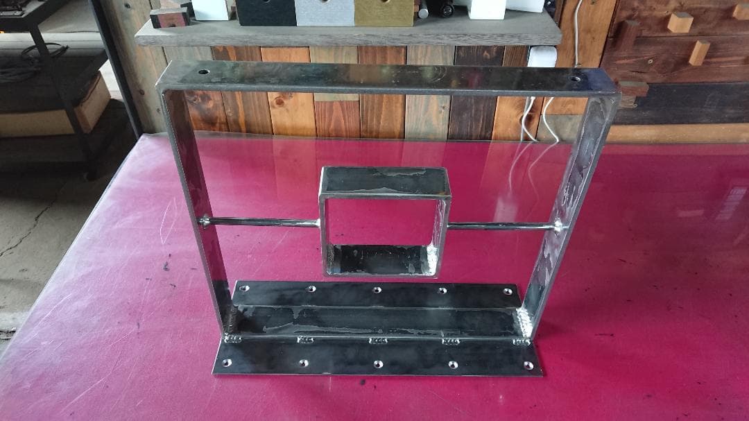 無塗装でアイアンなフラット鉄脚♪50×400×350mm 回型 2脚ver.