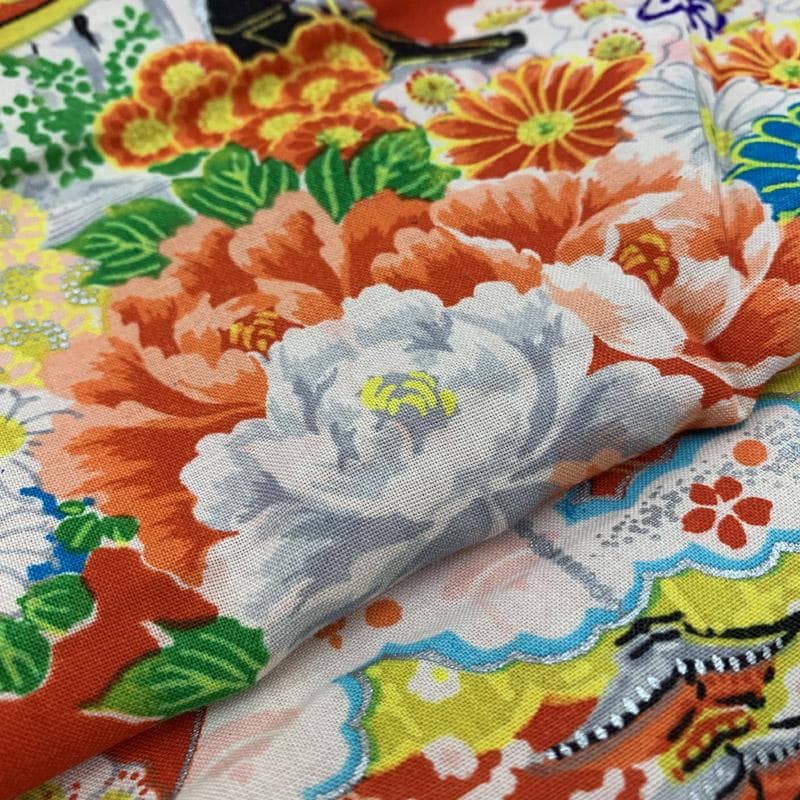 503ag77■キッズ小紋 六歳 七歳 女児 着物＆袋帯 扇 菊■良好