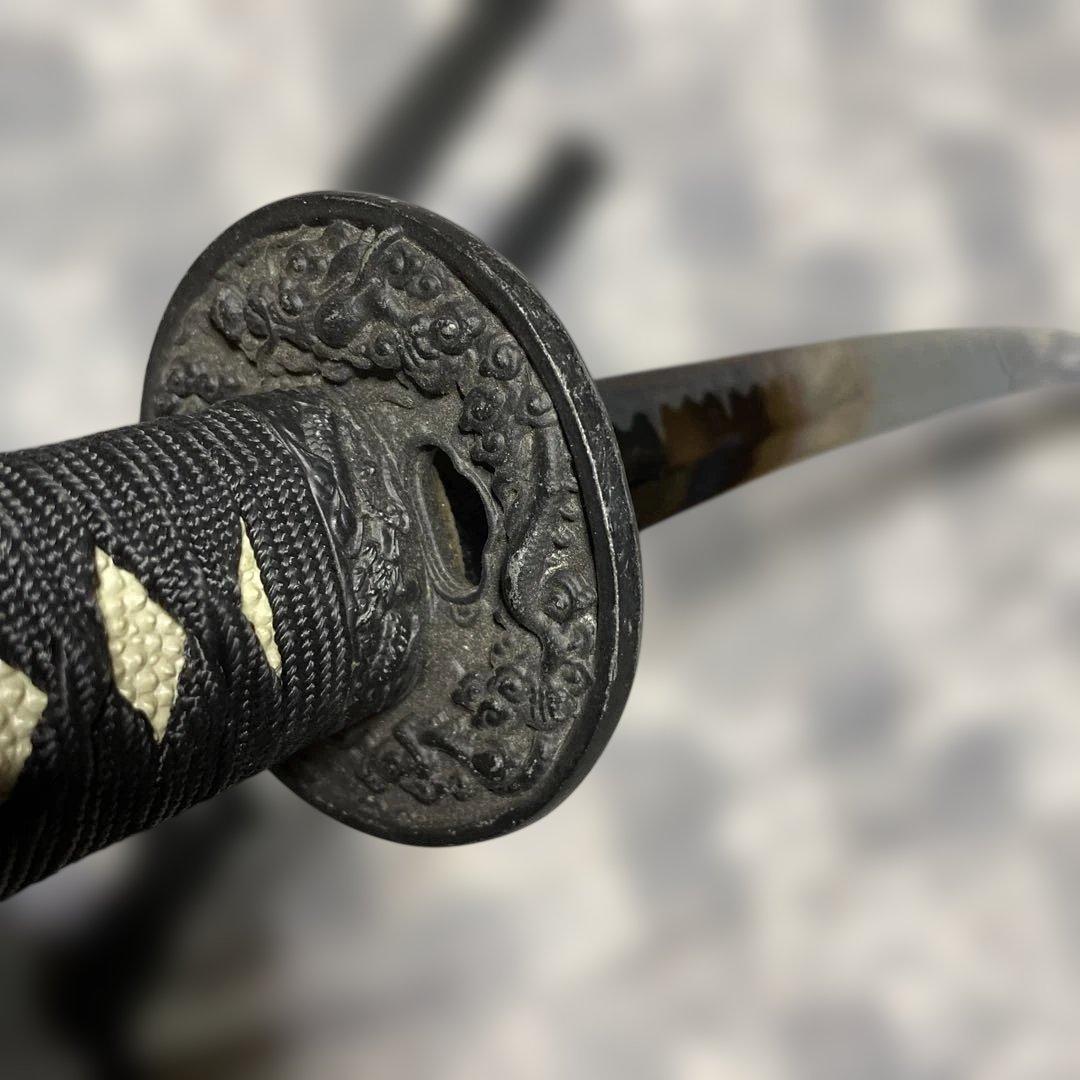 激安模造刀大小２本 黒柄 雲龍楕円鍔 黒梨地鞘