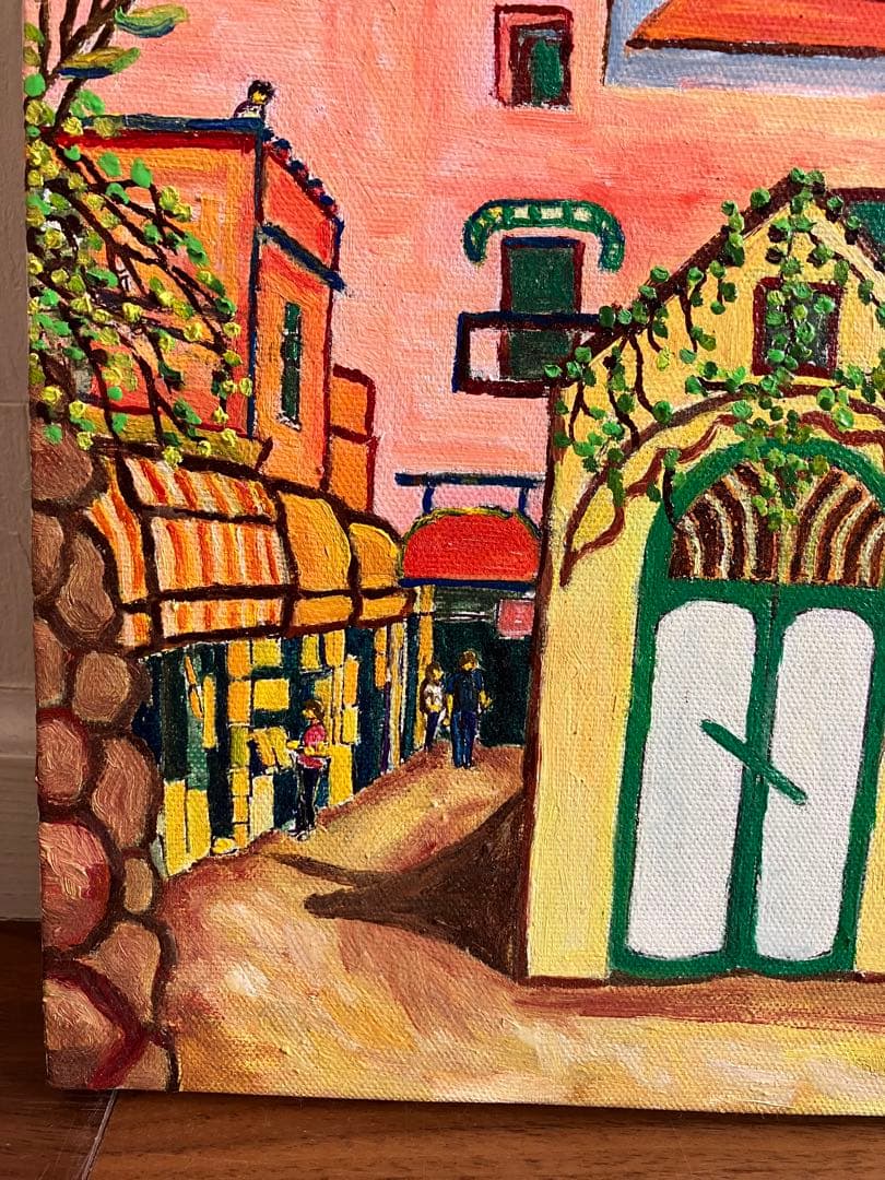 絵画　油絵　F4号　キャンバス　坂のある街①