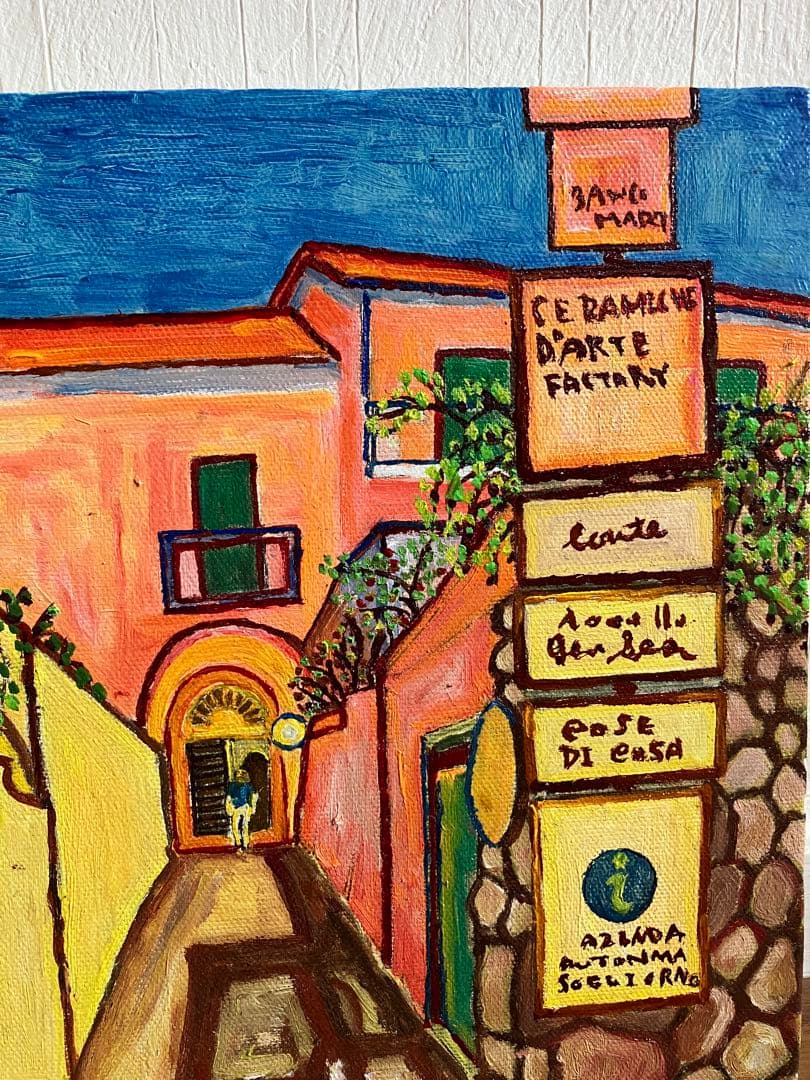 絵画　油絵　F4号　キャンバス　坂のある街①