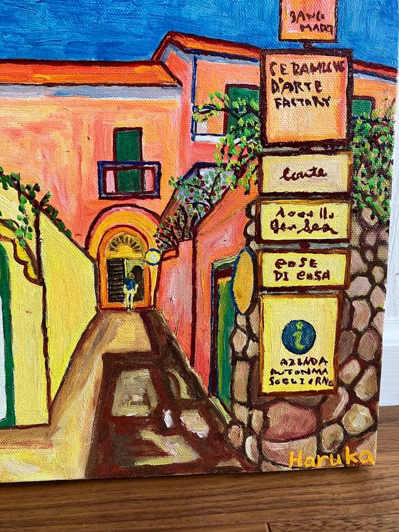 絵画　油絵　F4号　キャンバス　坂のある街①