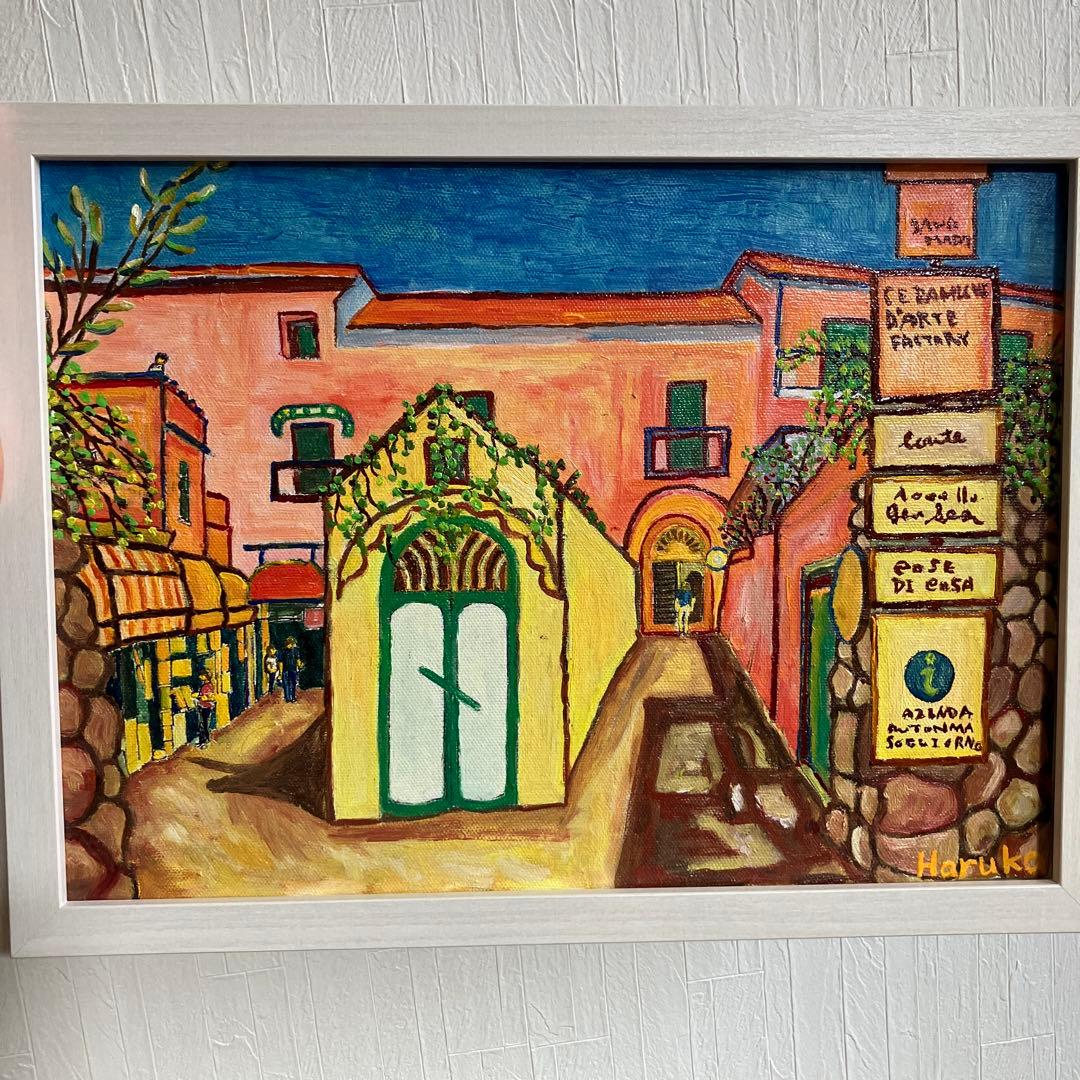 絵画　油絵　F4号　キャンバス　坂のある街①