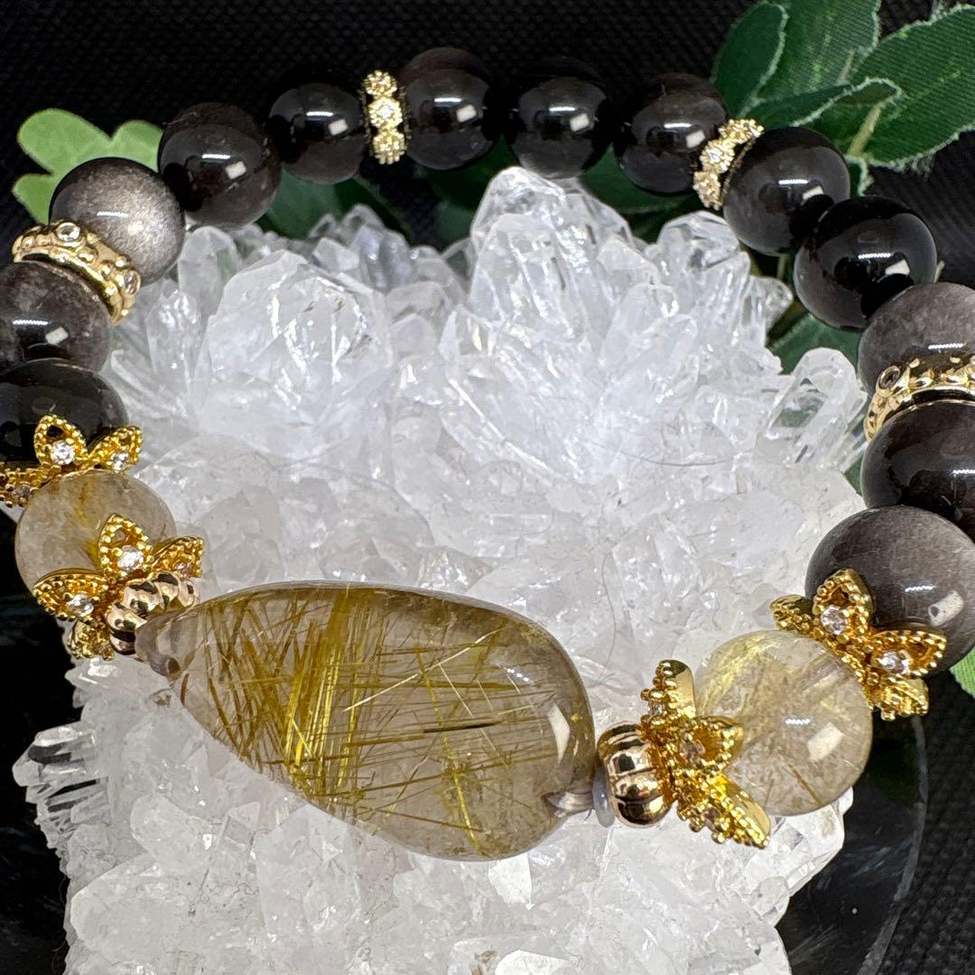 ルチルクォーツ　シルバーオブシディアン　ブレスレット