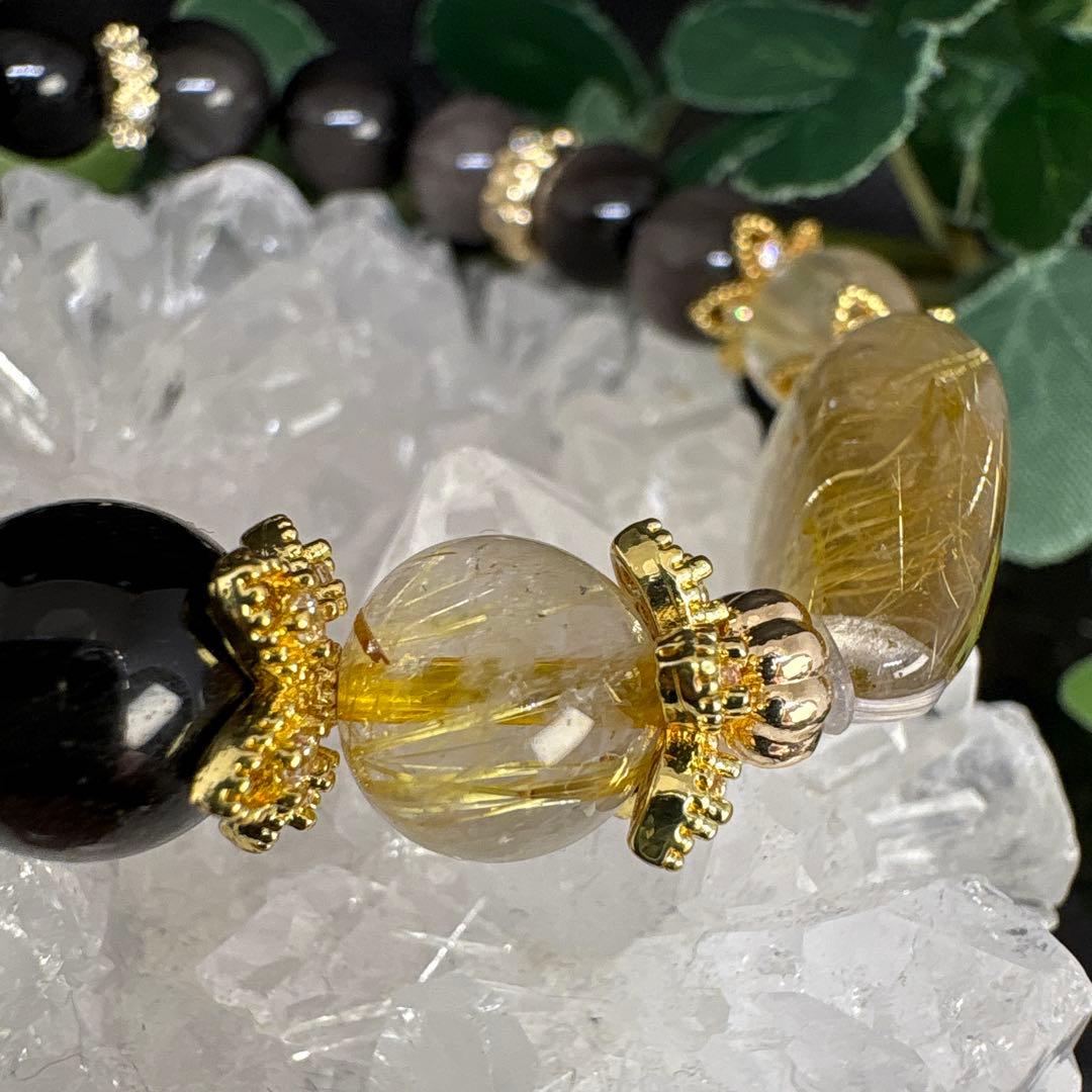 ルチルクォーツ　シルバーオブシディアン　ブレスレット