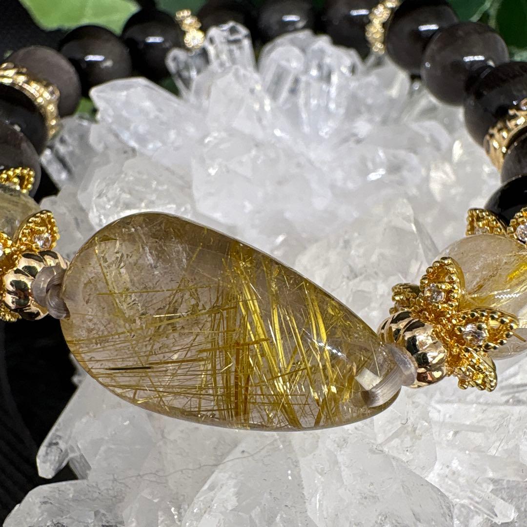 ルチルクォーツ　シルバーオブシディアン　ブレスレット