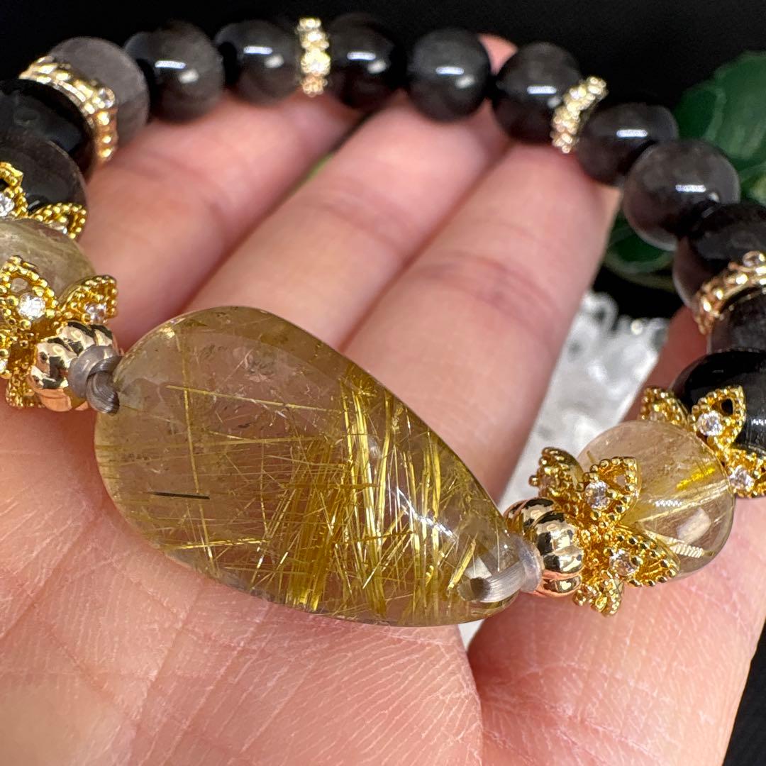 ルチルクォーツ　シルバーオブシディアン　ブレスレット