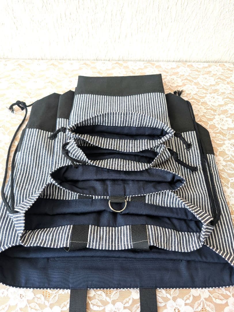 ストライプ＆ブラック入学入園セット7点セット、レッスンバック☆上履き袋☆体操着袋