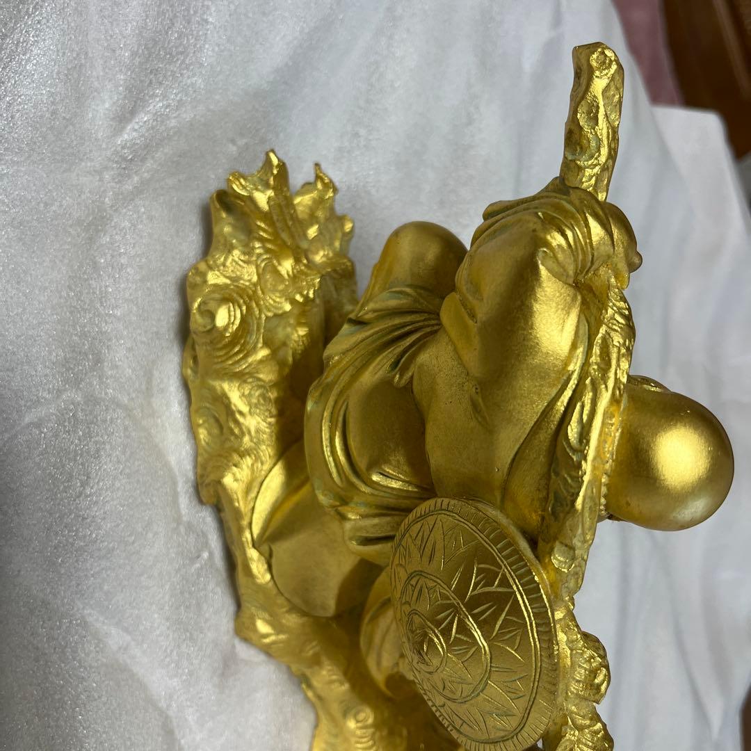 銅製招財布袋(黄金袋) 布袋尊　置物　金運祈願　縁起物