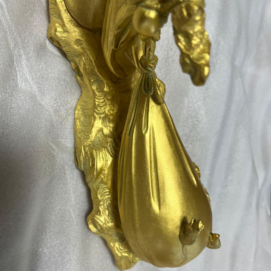 銅製招財布袋(黄金袋) 布袋尊　置物　金運祈願　縁起物