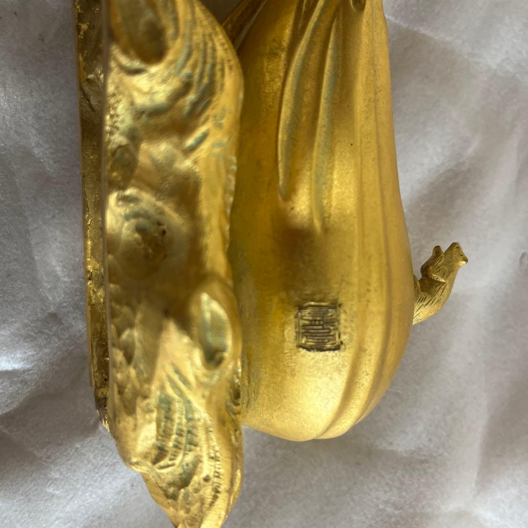 銅製招財布袋(黄金袋) 布袋尊　置物　金運祈願　縁起物