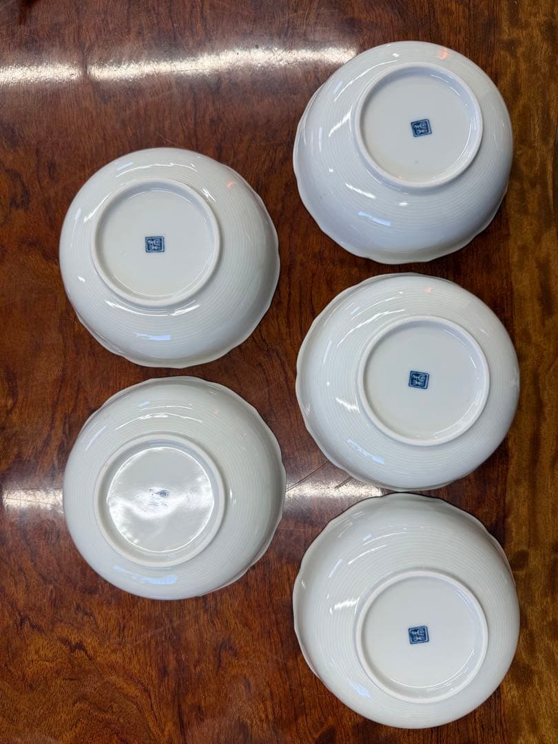 青い花柄の中鉢5個セット【未使用】たち吉