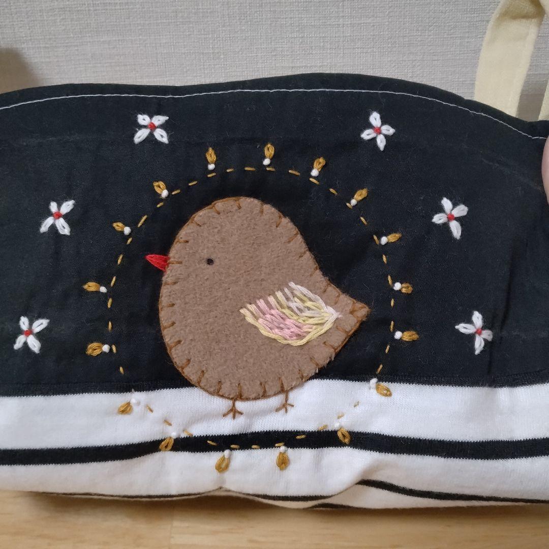 80ハンドメイド リメイク 布バスケット　ファブリックバスケット　小物入れ　鳥