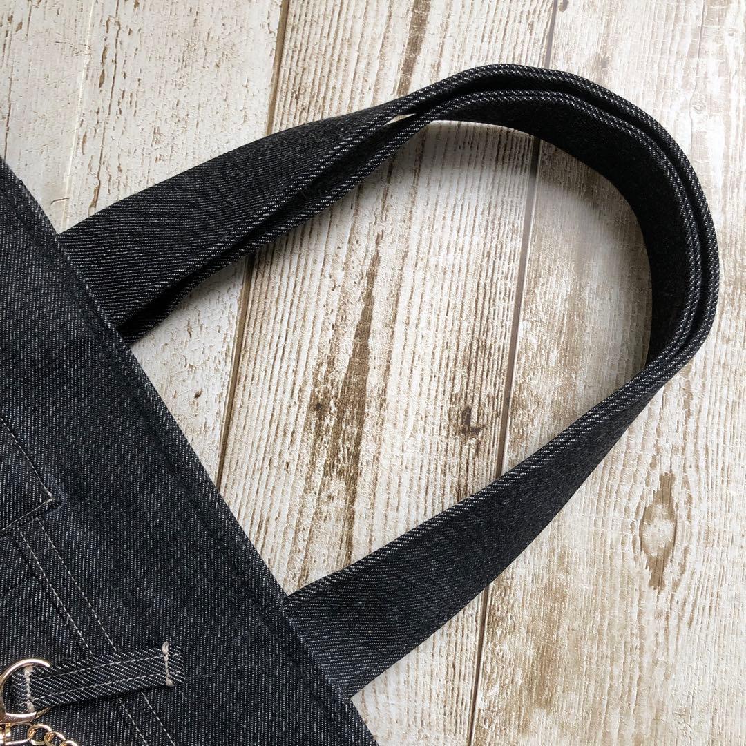 nanaです♪ トートバッグ　ハンドメイド　ブラック　ショルダーベルト付き