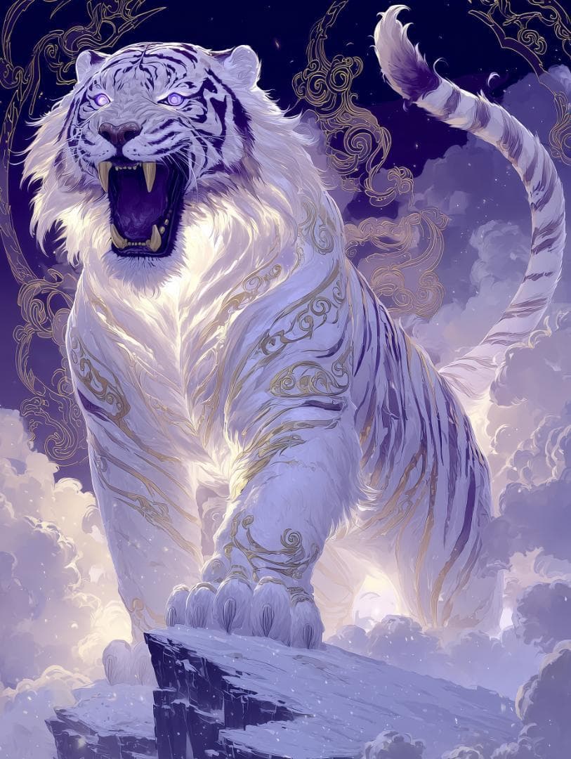 14【西方の守護神☆白虎】邪気退散・金運上昇・家運隆盛【ヒーリング聖獣画】