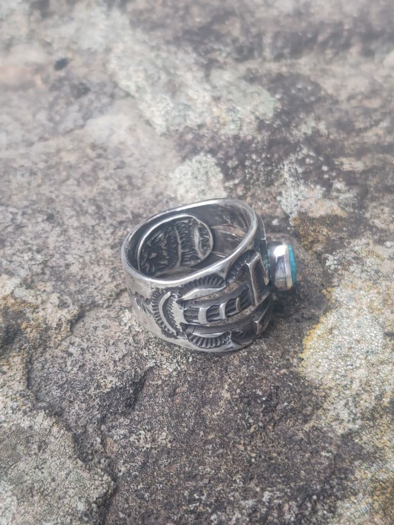 本日削除 スワスティカ オールドスタイルリング モレンシターコイズ付き
