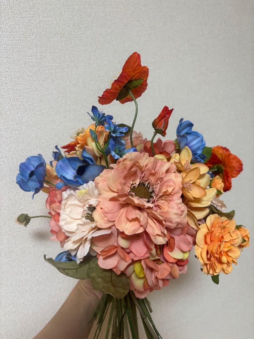アーティフィシャルフラワーブーケ オレンジ×ブルー 前撮り 撮影用 インテリア
