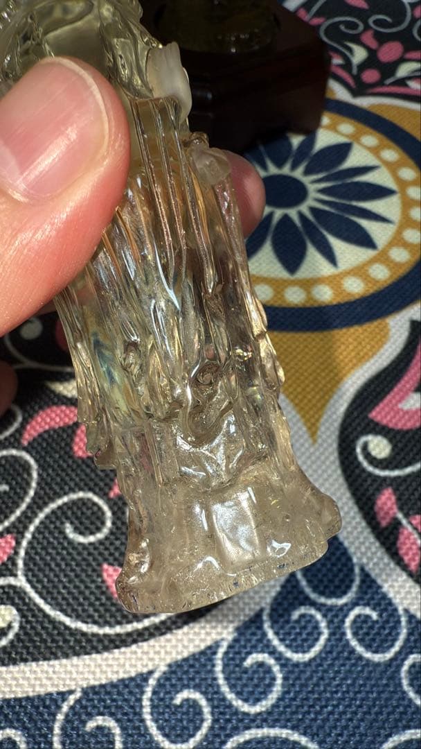 特注手彫り専用台座 天然シトリン 三面観音菩薩 観世音菩薩 手彫り彫刻立象 置物