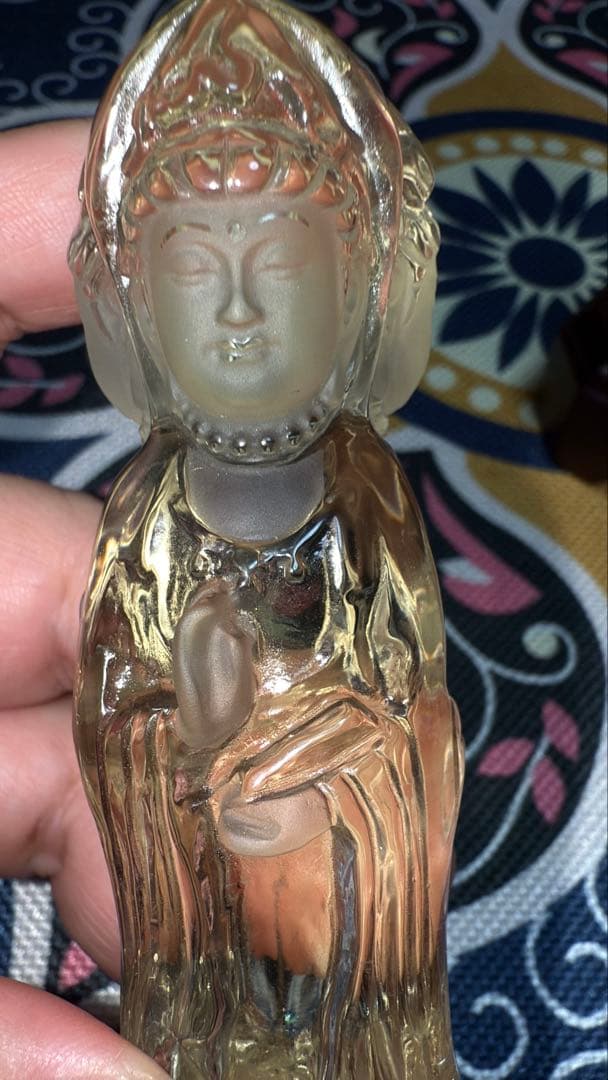 特注手彫り専用台座 天然シトリン 三面観音菩薩 観世音菩薩 手彫り彫刻立象 置物