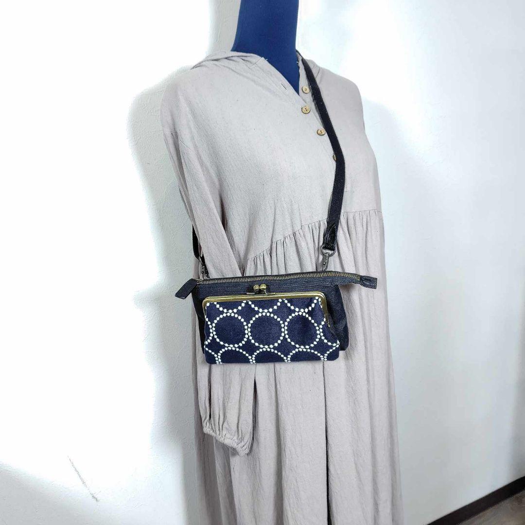 月*陽様 ミナペルホネン/タンバリンネイビー×白/がま口お財布ポシェット