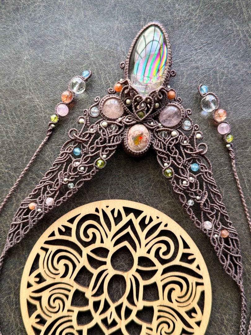 アイリスクォーツ＆♡カンテラオパール＆モルガナイトのマクラメ編みネックレス♡