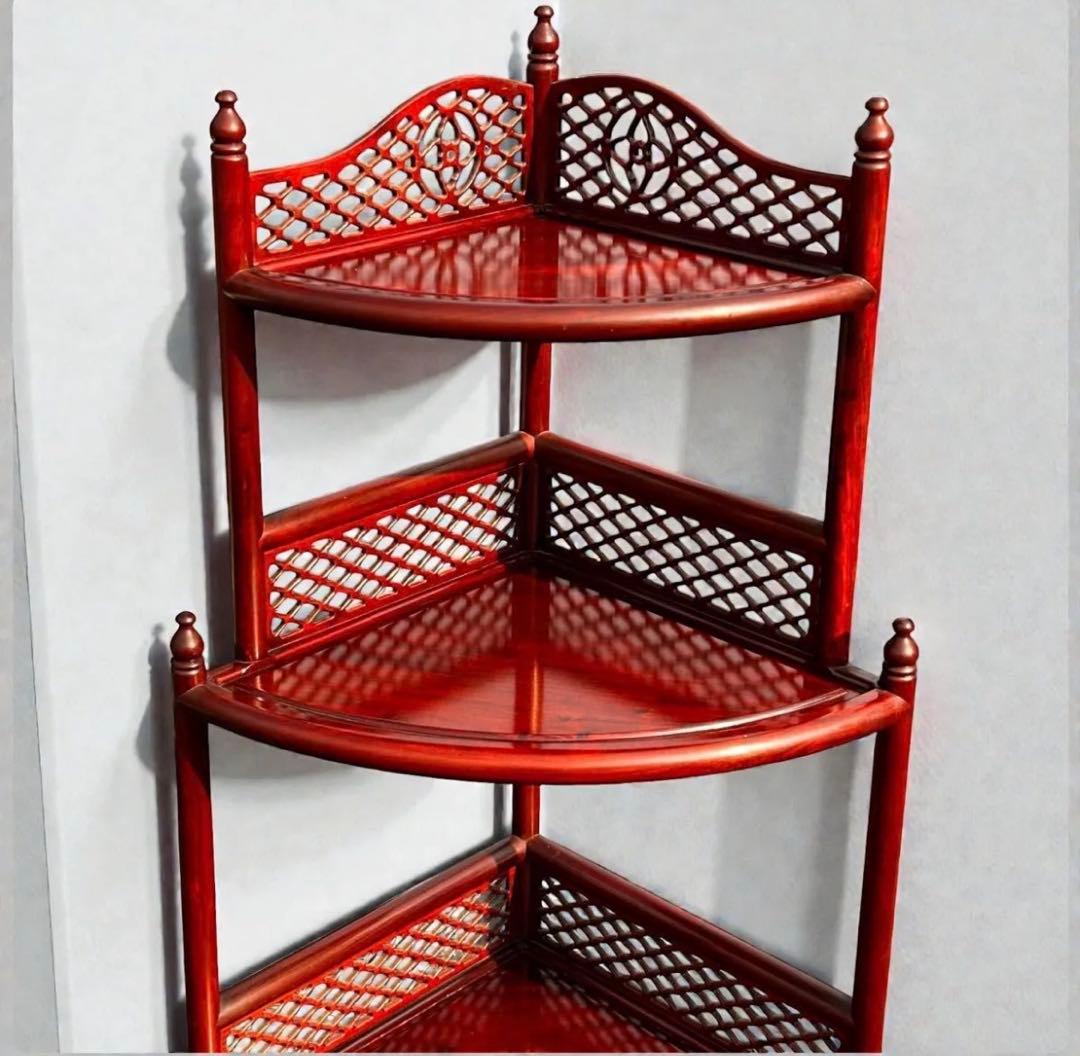 稀少❣️送料無料✨唐木家具 無垢材 コーナーラック 飾り棚 中国家具 彫刻棚 収納