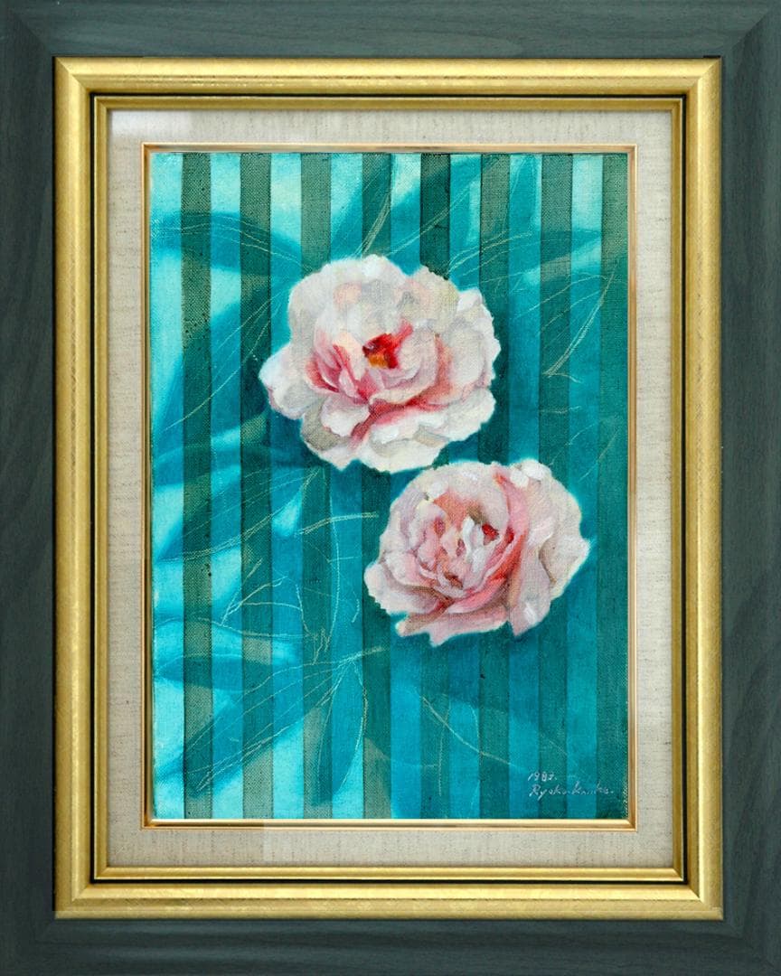 油絵 菅家令子 絵 絵画 インテリア 額付(黒) F4-222023 花 ぼたん