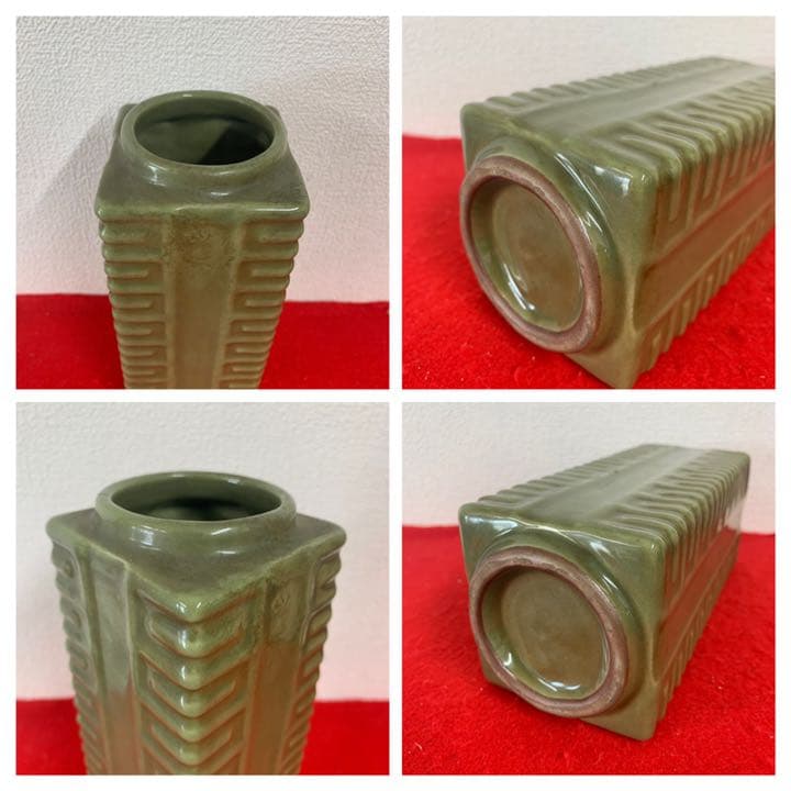 中国古美術　清時代龍泉窯琮式瓶　 共箱　F5-1