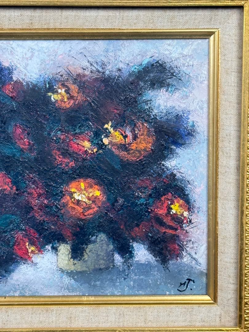 肉筆油彩画　【薔薇】直筆サインあり