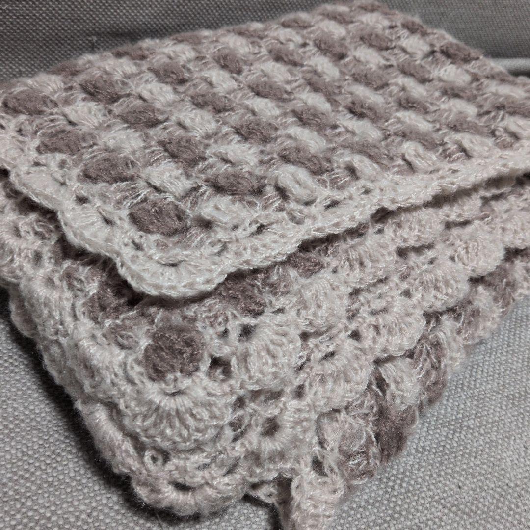 ギンガムチェック柄 手編みブランケット ひざ掛け マルチカバー