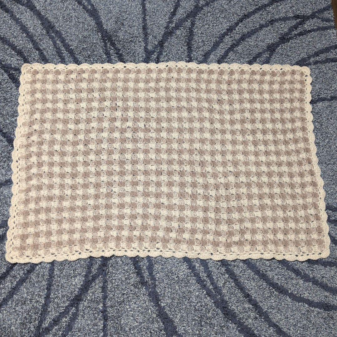 ギンガムチェック柄 手編みブランケット ひざ掛け マルチカバー