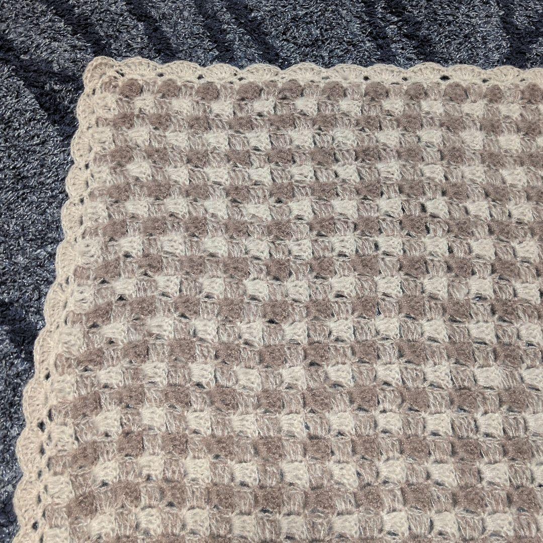 ギンガムチェック柄 手編みブランケット ひざ掛け マルチカバー