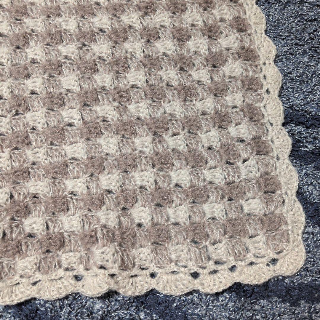 ギンガムチェック柄 手編みブランケット ひざ掛け マルチカバー