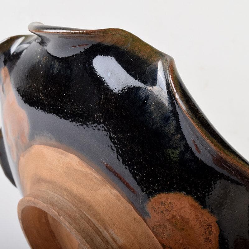 中国　吉州窯　黑釉　木葉天目　平皿　輪花皿　C　6905