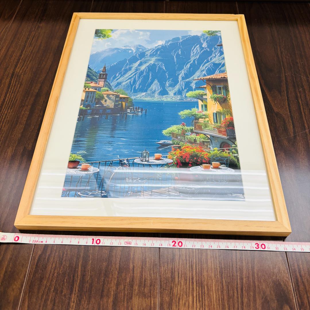 イタリア湖水地方 風景画 額装 インテリアアート コモ湖風・リビング装飾
