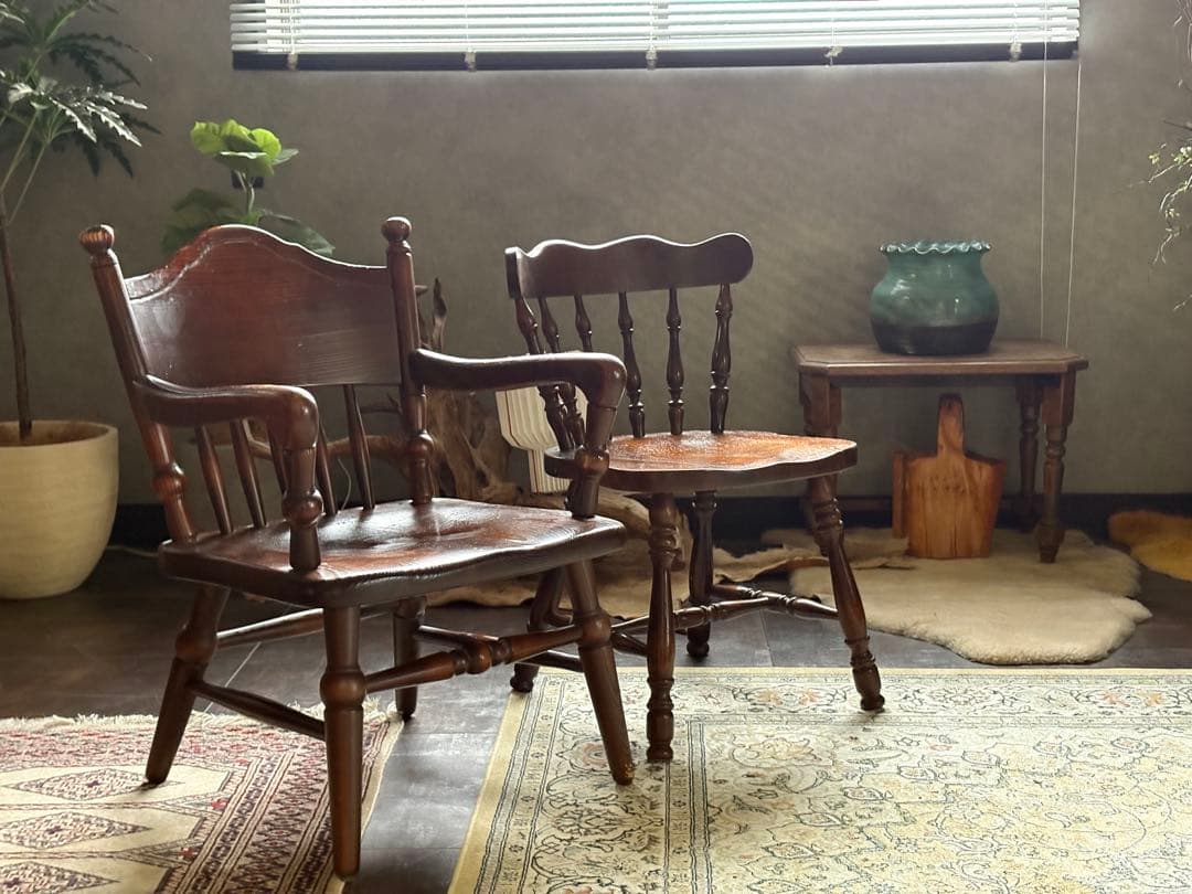 キツツキマーク　飛騨産業　ウッドチェア　キツツキマーク　レトロ　2脚セット　nG