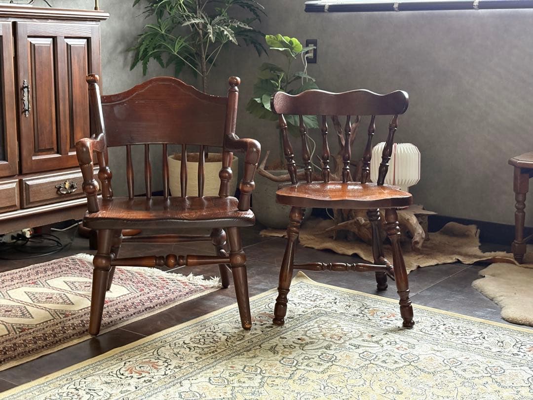 キツツキマーク　飛騨産業　ウッドチェア　キツツキマーク　レトロ　2脚セット　nG