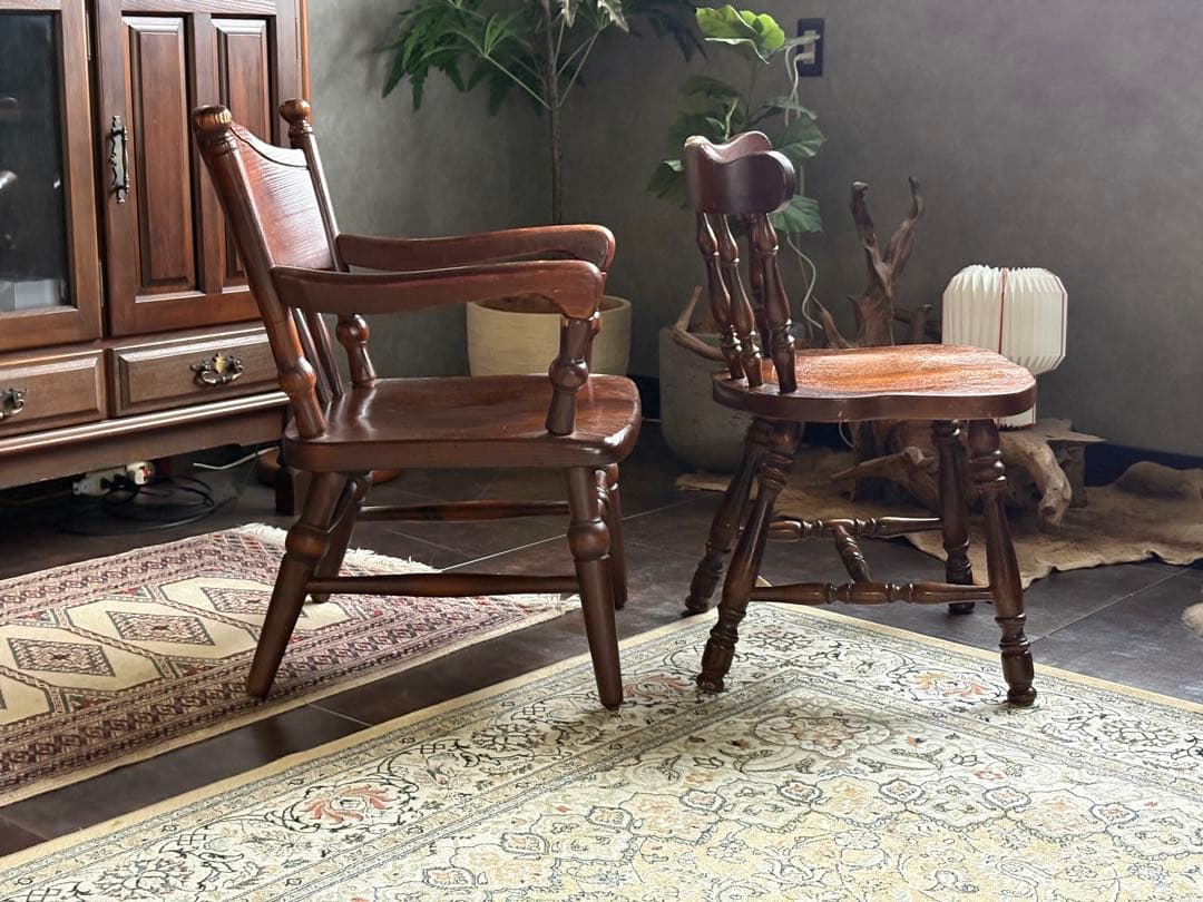 キツツキマーク　飛騨産業　ウッドチェア　キツツキマーク　レトロ　2脚セット　nG