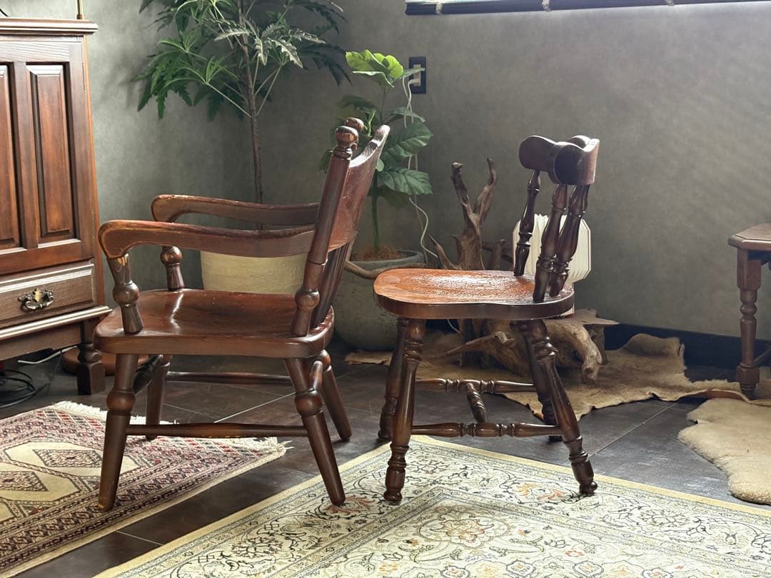 キツツキマーク　飛騨産業　ウッドチェア　キツツキマーク　レトロ　2脚セット　nG