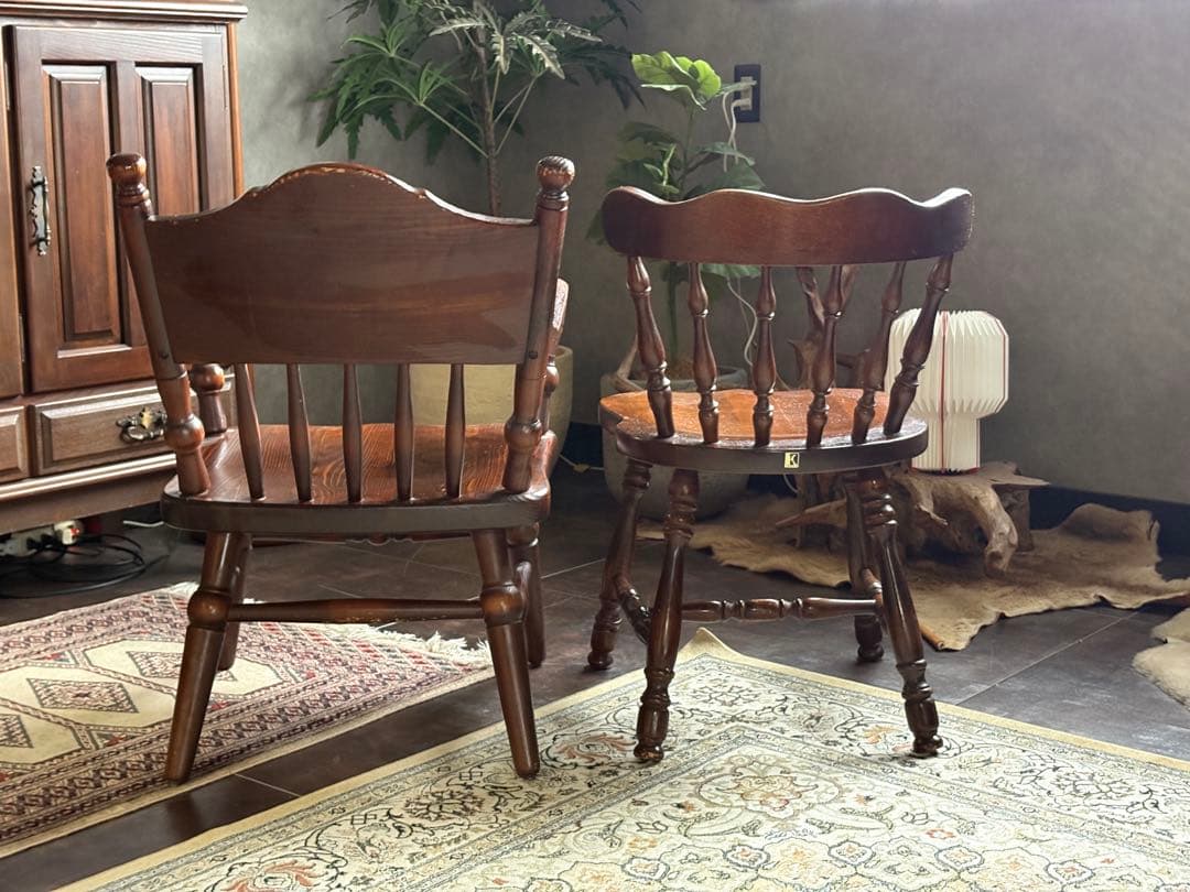 キツツキマーク　飛騨産業　ウッドチェア　キツツキマーク　レトロ　2脚セット　nG