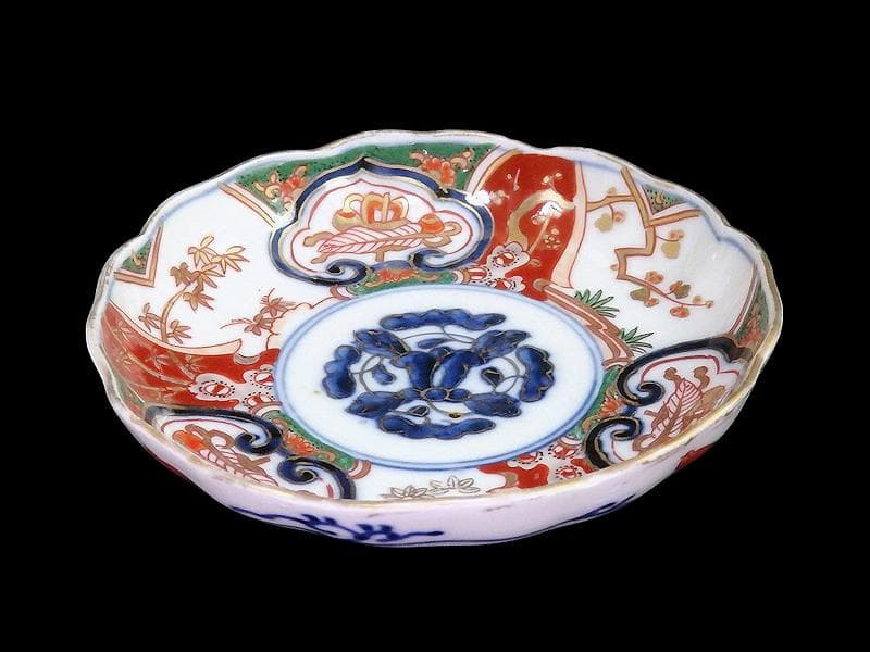 古伊万里　金襴手　窓絵　宝尽くしに松竹梅の図　4寸皿　５枚　B091AS-CZa