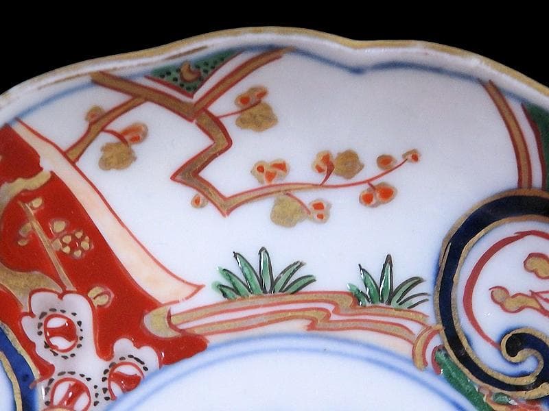 古伊万里　金襴手　窓絵　宝尽くしに松竹梅の図　4寸皿　５枚　B091AS-CZa