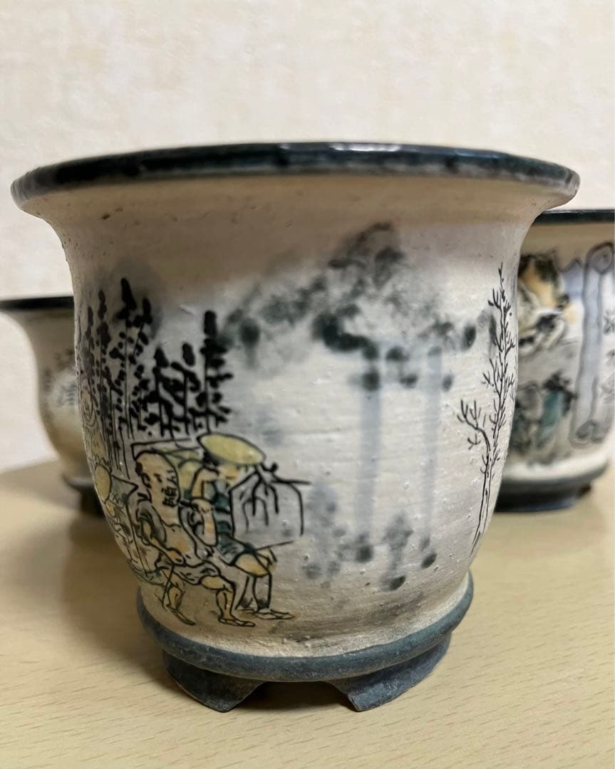陶翠作　東海道五拾三次画　盆栽小鉢