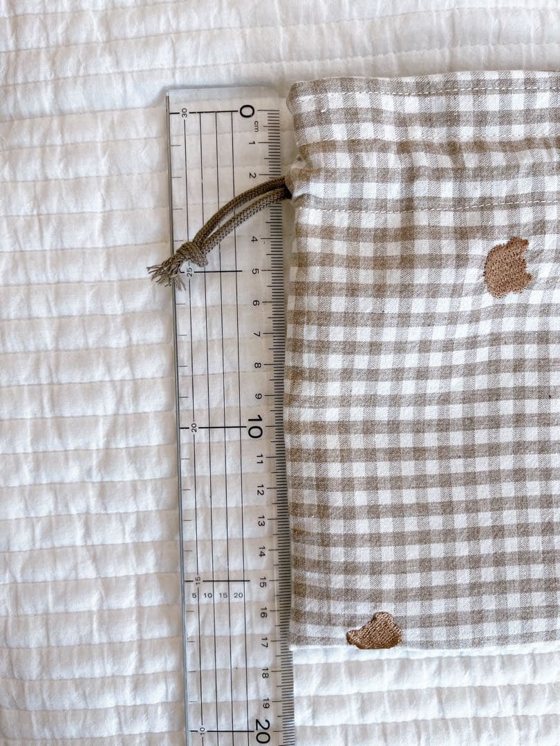 専用★ハンドメイド★巾着  テディベア刺繍✖️チェック柄　コップ袋などに♪