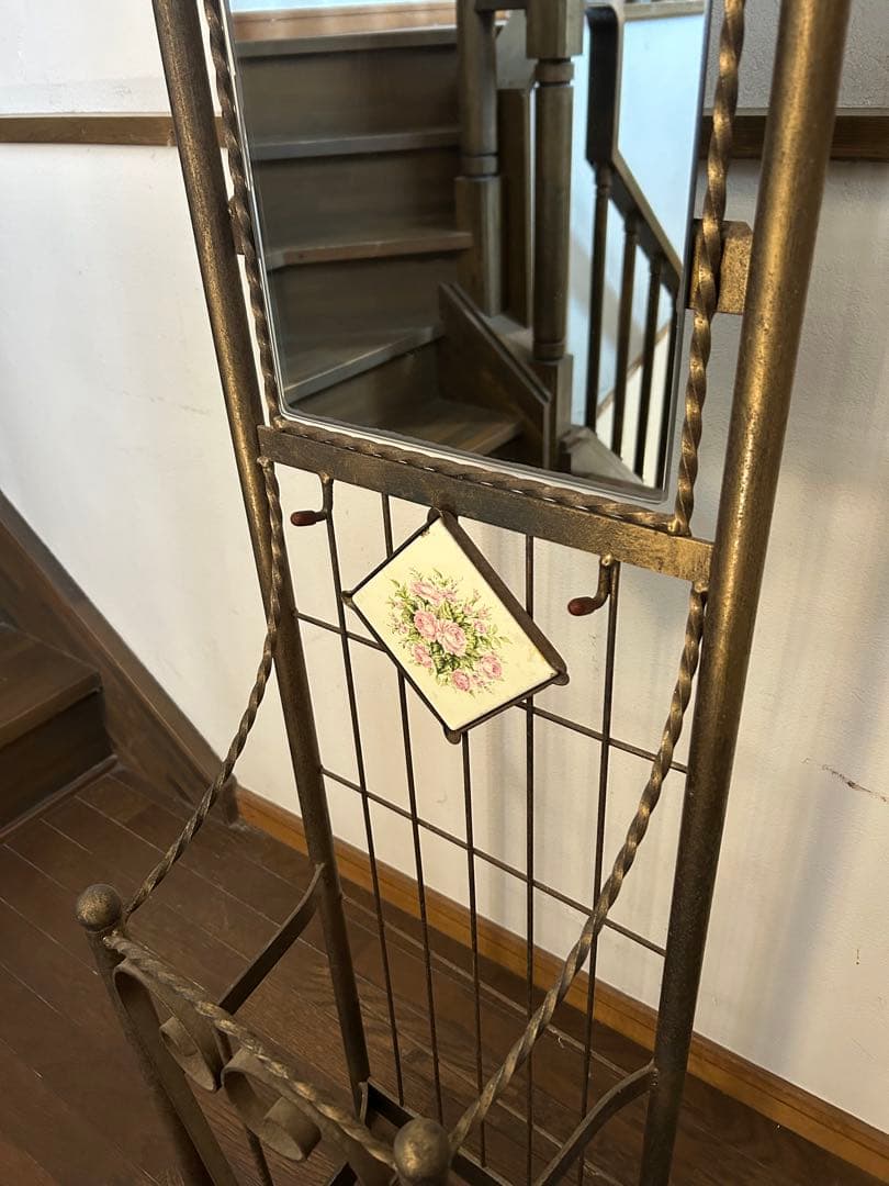 【激レア】アンティーク調 アイアン スタンドミラー コートハンガー フレンチ