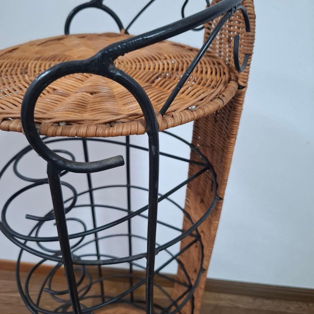 アンティーク調 アイアンフレーム 6段 ラタンラック 飾り棚 花台レトロ