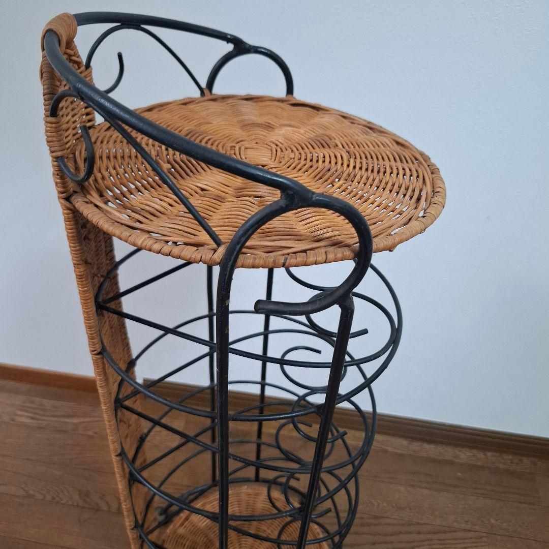 アンティーク調 アイアンフレーム 6段 ラタンラック 飾り棚 花台レトロ