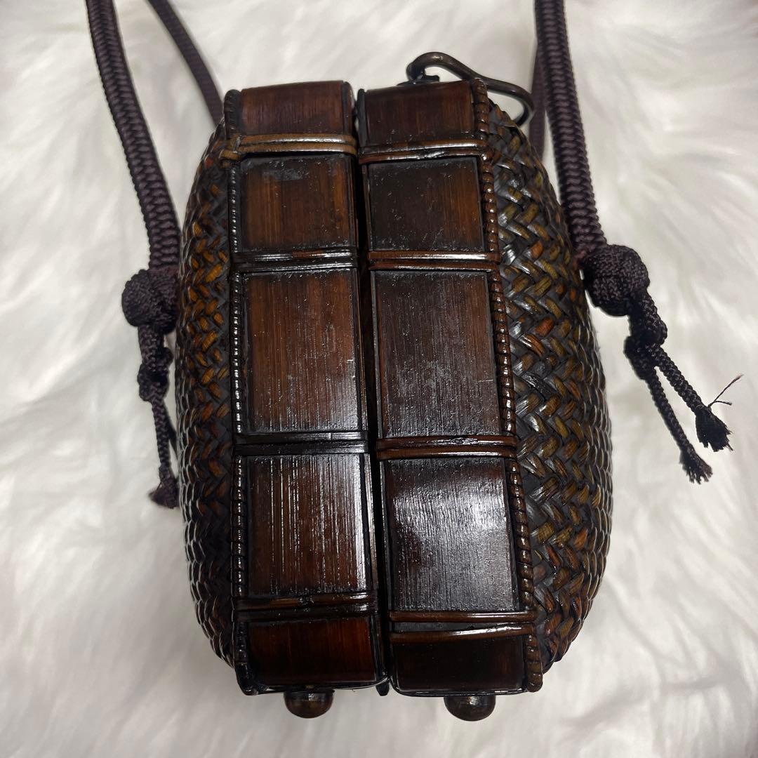 【美品】ハンドバッグ 竹 編み込み 茶色 有彩